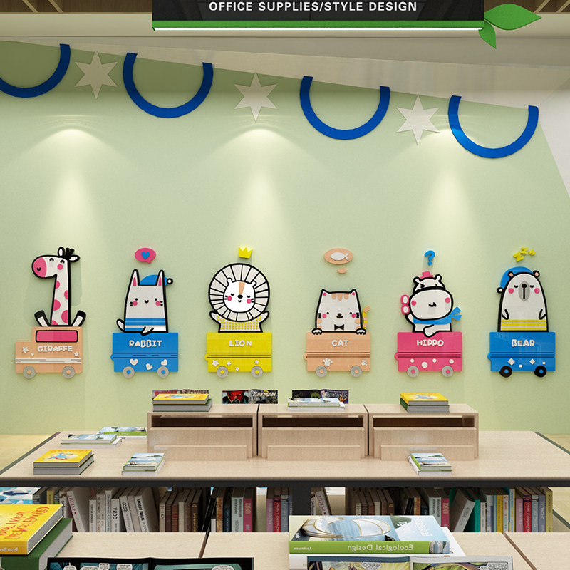绘本馆墙面装饰布置儿童阅览室图书角幼儿园环创主题背景墙贴纸画