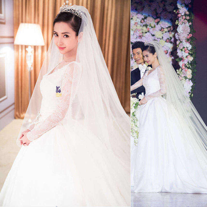 baby头纱3米白色baby大婚同款新娘头纱双层拖尾婚纱头纱裸纱