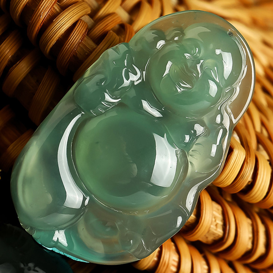 【笑口常开】缅甸天然a货翡翠 大肚佛吊坠布袋佛 笑脸佛公6.64g