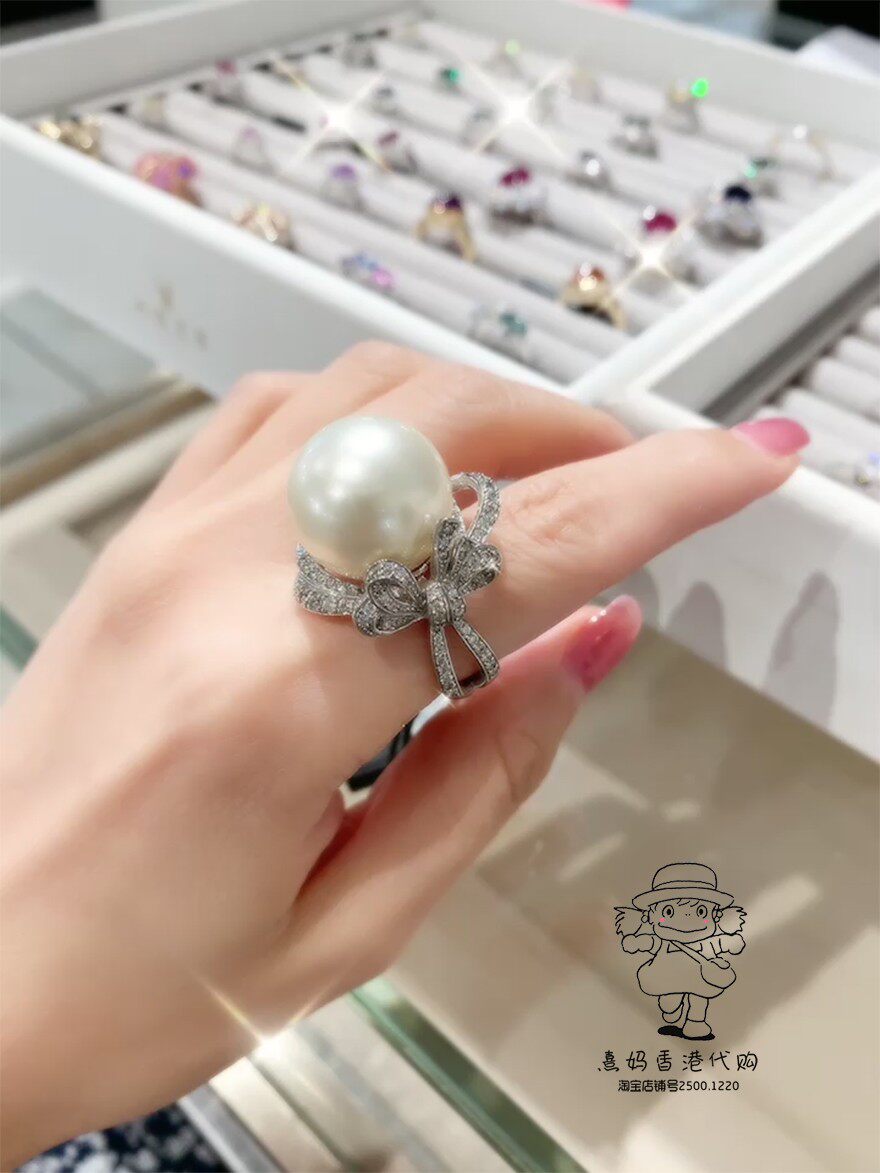 西班牙皇室珠宝arte艾尔蒂纯银镀金大颗珍珠蝴蝶结女生戒指指环