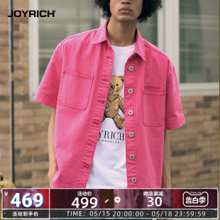 JOYRICH美式复古水洗彩色牛仔廓形工装短袖polo领衬衫男女春夏新