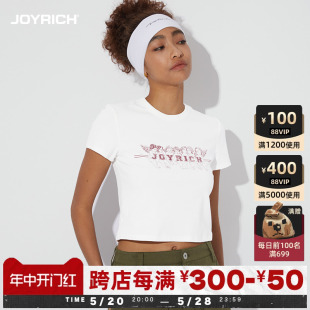 JOYRICH经典美式复古天使白色紧身短袖正肩T恤短款24春夏新款女款