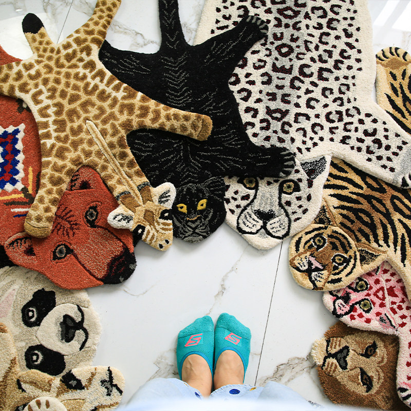 印度手工羊毛地毯创意动物可爱造型家用卧室儿童房客厅书房日本