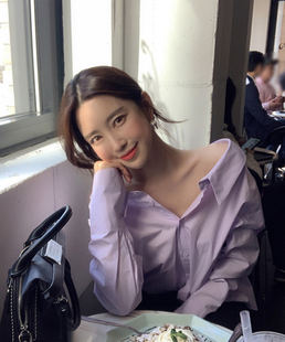 韩国东大门正品女装春季2023新款上衣设计感小众女紫色露肩衬衫