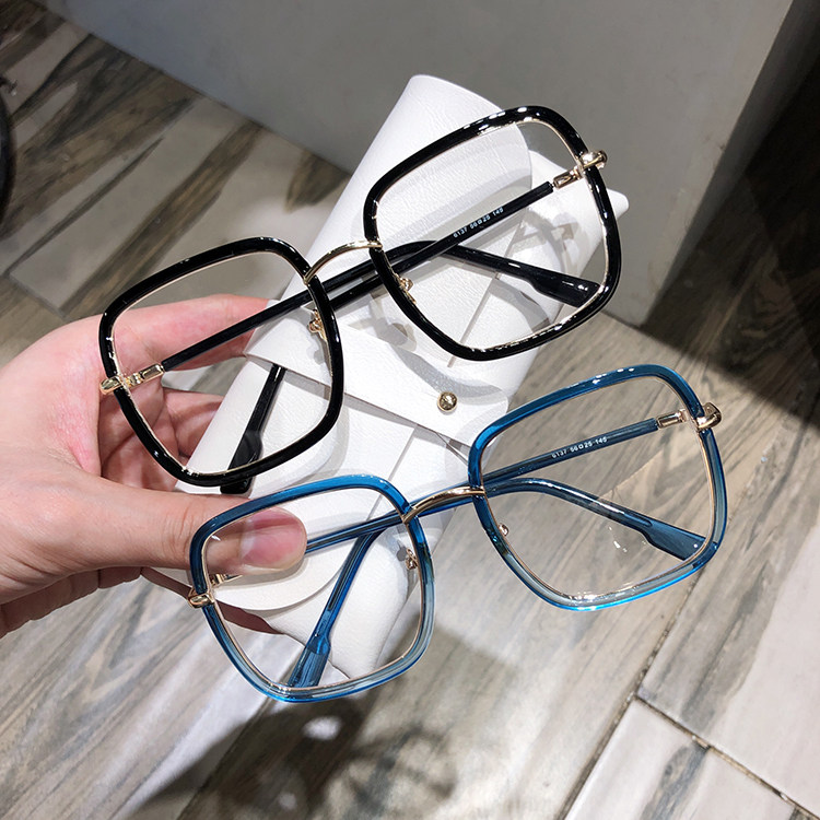 周扬青眼镜透明蓝色素颜大框眼镜框女方形眼镜显脸小潮防蓝光近视