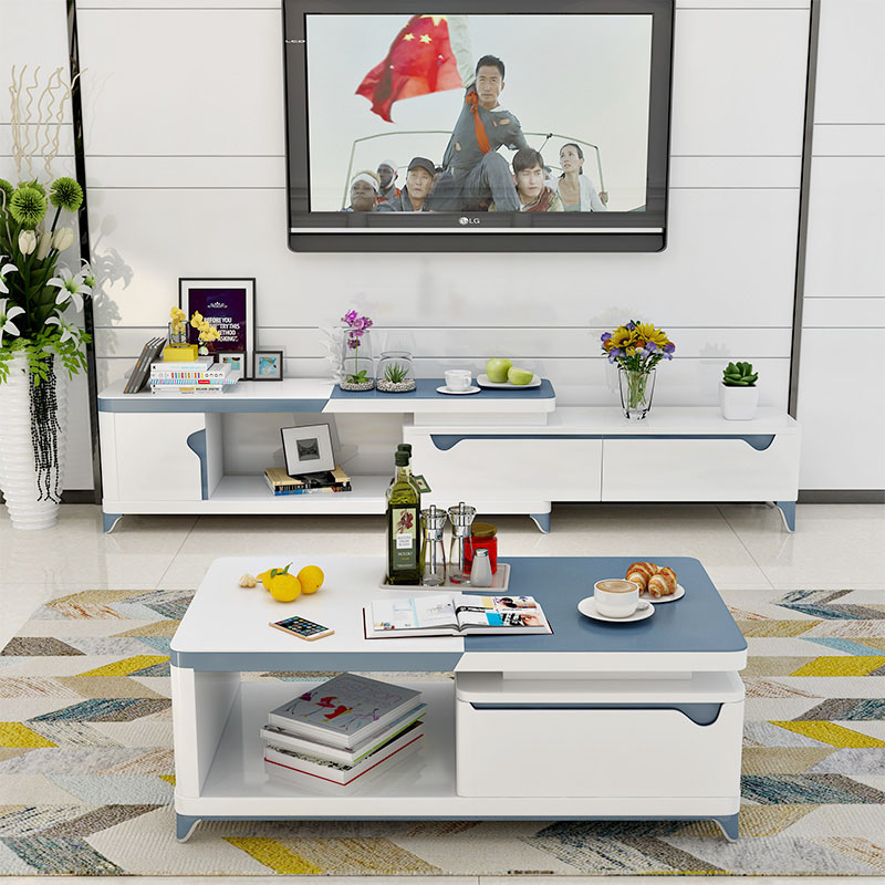 New products modern Simplicity Bluish white solid wood tea table TV cabinet combination Telescoping Small apartment a living room furniture suitin the Residential furniture , Cabinet , TV cabinet category - from Buy2taobao.com to provide professional Taobao agent buy service
