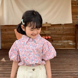 2023春季新品韩国童装韩版碎花可爱女童短袖 衬衫 一件代发
