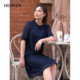 HONRN/红人蓝色裙子遮肉显瘦波点印花短袖连衣裙女夏HK29OL023