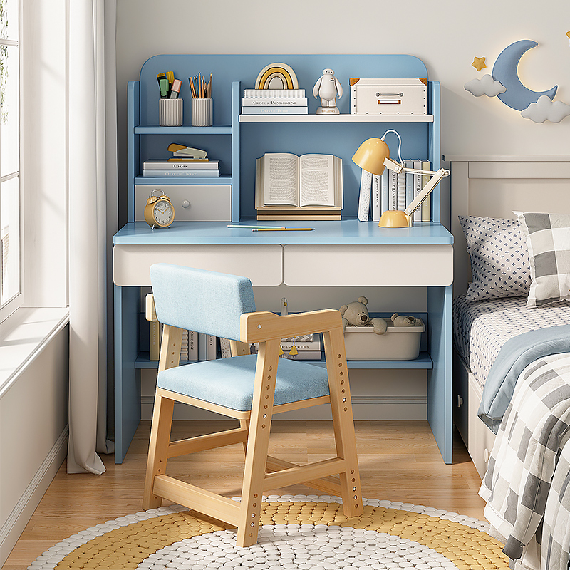 儿童书桌书架一体桌小学生学习桌卧室家用女孩电脑桌椅组合写字桌