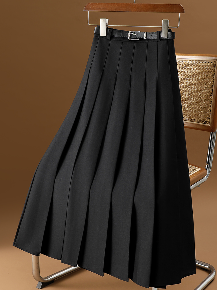 高级感黑色西装中长款半身裙女春秋显瘦a字长裙气质垂感百褶裙子