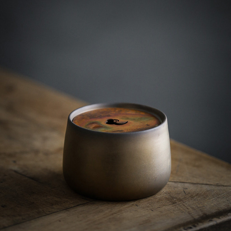 鸿庐 陶瓷铜盖水盂 纯手工茶盂 小建水 景德镇茶具茶渣斗