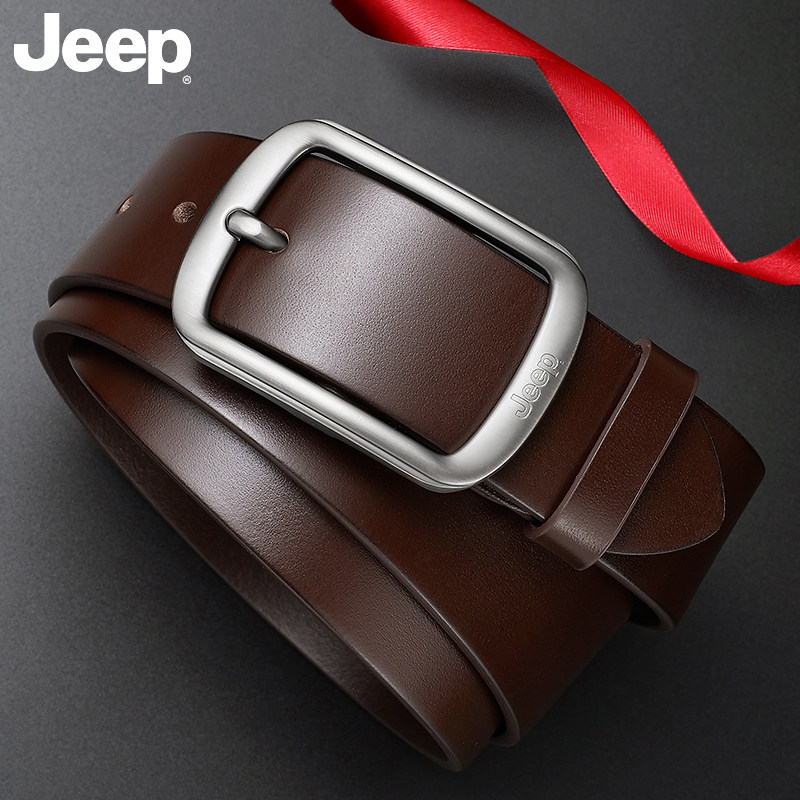jeep头层牛皮皮带男款真皮针扣腰带商务休闲百搭简约高档牛仔裤带