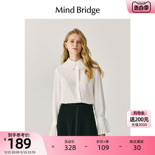 MindBridge 女士长袖白色衬衣春季设计感小众上衣英伦复古衬衫