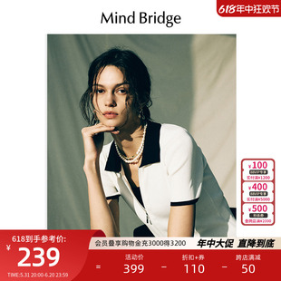 Mind Bridge2024新款韩系上衣女士撞色Polo领针织夏季双拉链短袖
