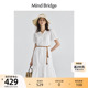 Mind Bridge女士短袖连衣裙2024新款白色V领中长裙夏季度假风裙子