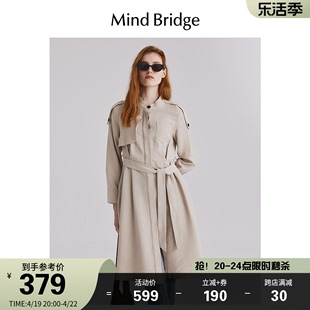 MindBridge百家好春季收腰连衣裙2024新款风衣式长裙女简约通勤裙