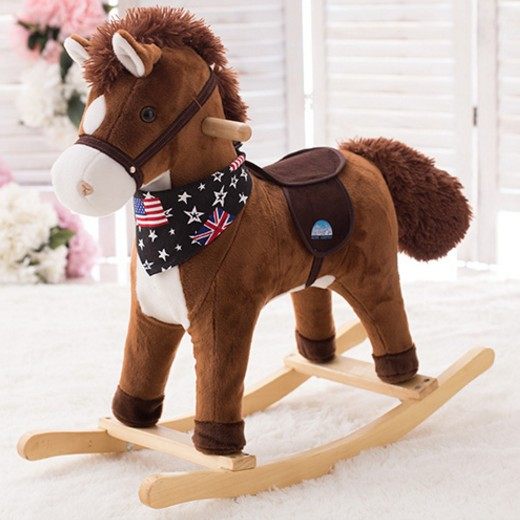 婴儿童摇马木马宝宝摇摇马实木大号毛绒1-2周岁带音乐故事玩具马