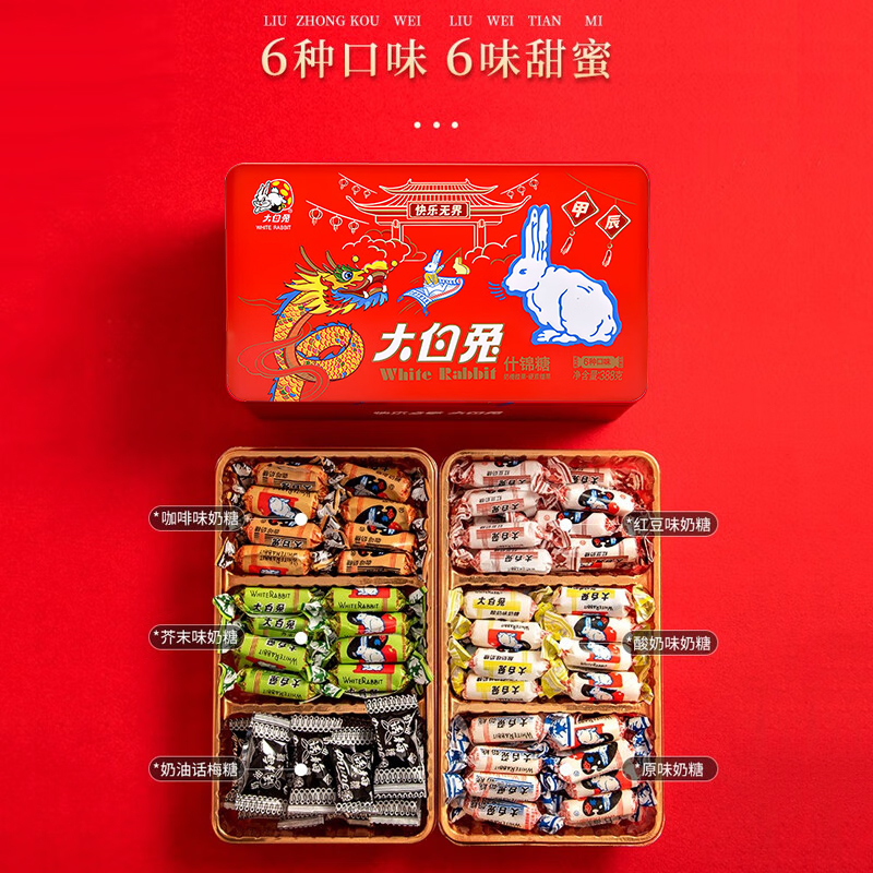 上海特产冠生园大白兔奶糖什锦糖6种口味388g铁盒装年货春节送礼