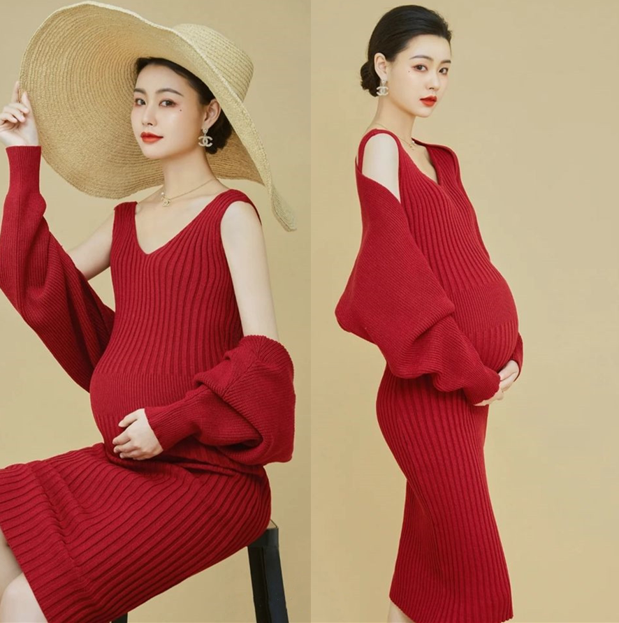 2021抖音同款影楼孕妇小清新款艺术针织毛衣大肚妈咪拍摄写真服装