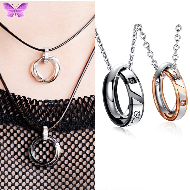 73情侣项链男女一对锁骨链韩版吊坠学生简约love戒指链子钛钢颈