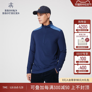 Brooks Brothers/布克兄弟男士棉质半高领拉链撞色拼接长袖卫衣