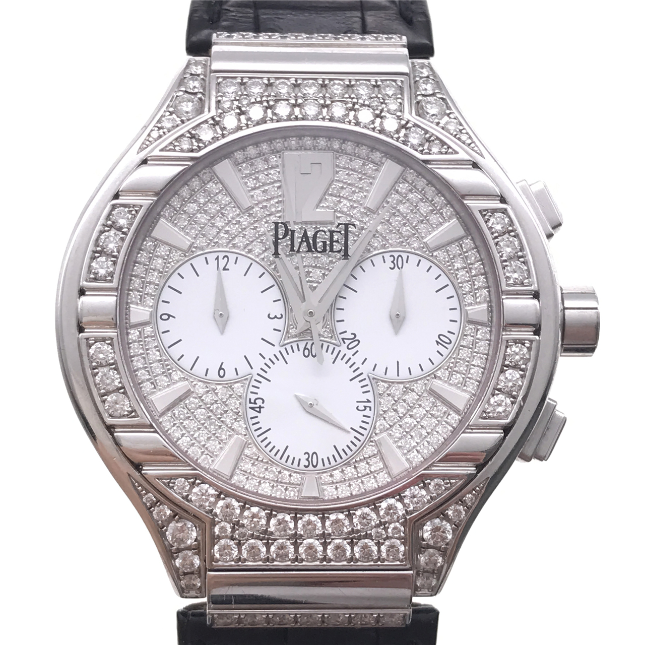 [华测][9.5新]伯爵polo系列18k白金自动机械钻石男表