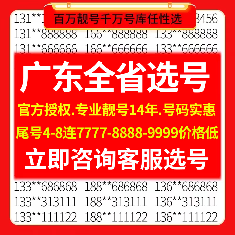 广东号码卡电话深圳手机号连号吉祥好号靓号广州电信佛山东莞选号