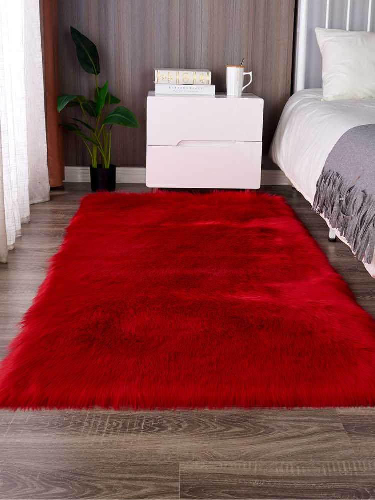 大红色婚庆长毛绒卧室床边地毯飘窗垫可水洗服装店橱窗装饰地垫