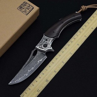 作黑鳄龙折刀日本进口vg10 大马士革钢折叠刀户外防身小刀