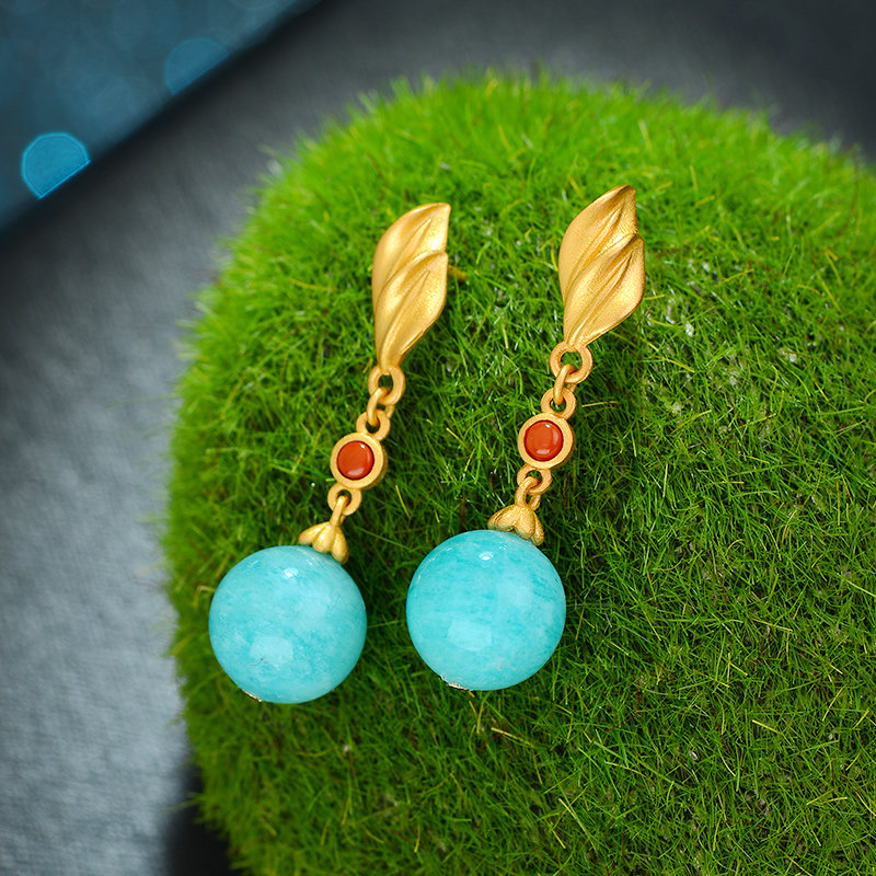 veao斐奥珠宝的优惠券大全—天河石耳环蓝绿简约新款纯银耳饰精致耳坠