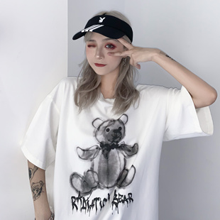 tnqt 国潮情侣男水墨女潮牌t恤 tourniquet官方嘻哈小熊宽松短袖