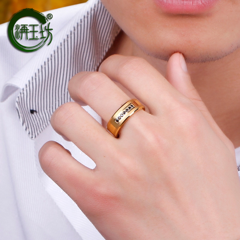 洅玉坊新款戒指男个性钨金镀18k金指环单身小指尾戒日韩戒指个性