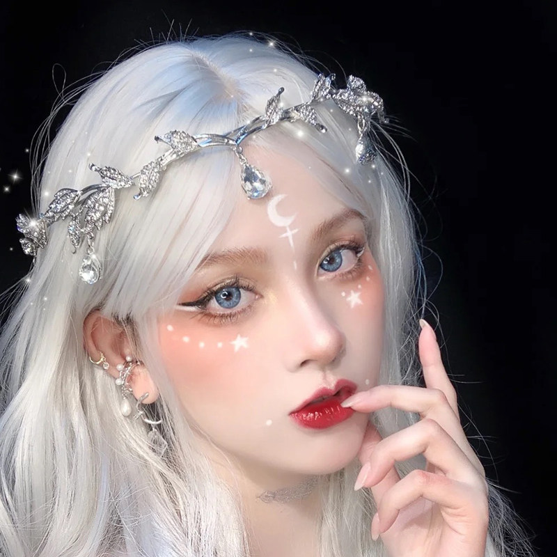 超仙水钻眉心坠发箍女额饰气质森系树叶皇冠新娘万圣节精灵头饰潮
