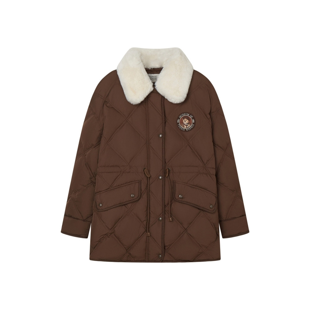 teenie小熊weenie2023秋冬新款宽松菱形格中长款羽绒服保暖外套女