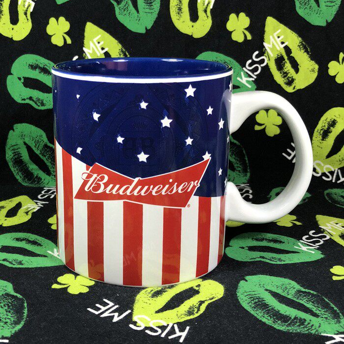 特价百威啤酒美国_进口百威啤酒budweiser红蓝美国旗个性啤酒杯大陶瓷