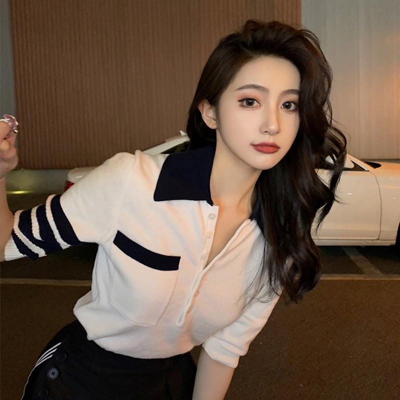 夏季甜美设计感小香风修身显瘦polo领短袖冰丝针织衫薄款上衣女夏|ruв категории Аксессуары, 防晒服配, 防晒腿套 - от Buy2taobao.com для оказания профессиональной услуги покупки агента Taobao