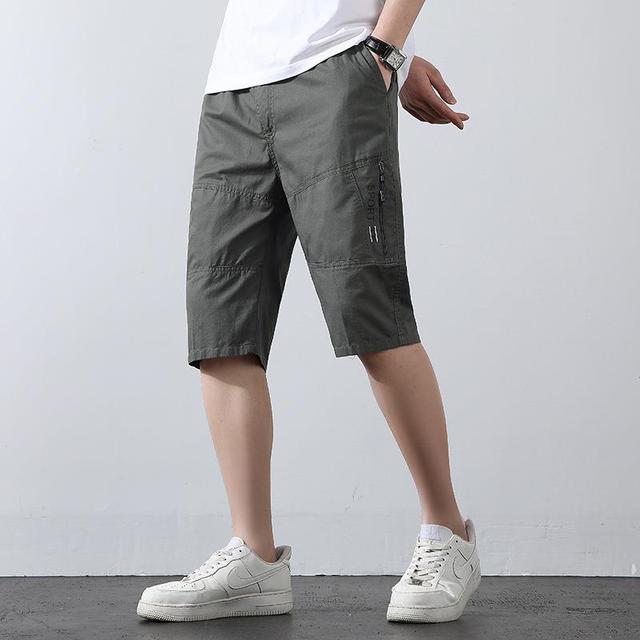 纯棉七分裤中年男士纯棉短裤爸爸夏季薄款休闲裤沙滩宽松大码中裤