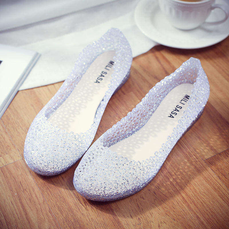 凉鞋夏季果冻平底鞋女花园水晶鞋镂空网状塑料时装凉鞋