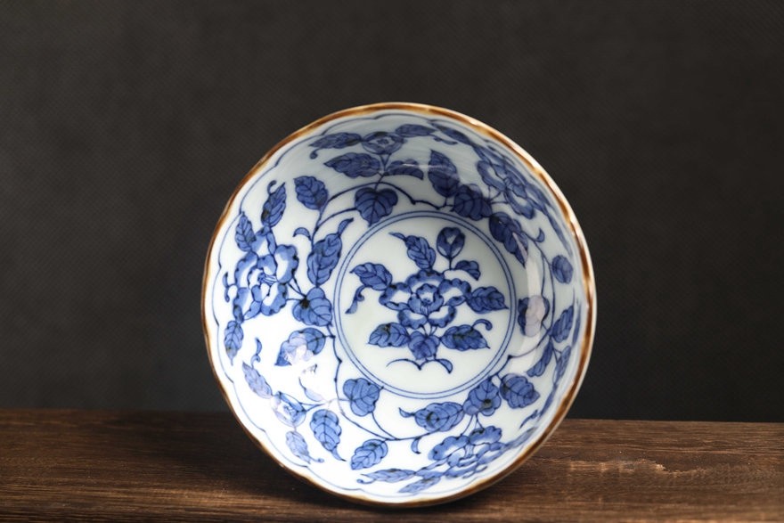 三峰 青花 葵花口浅碗