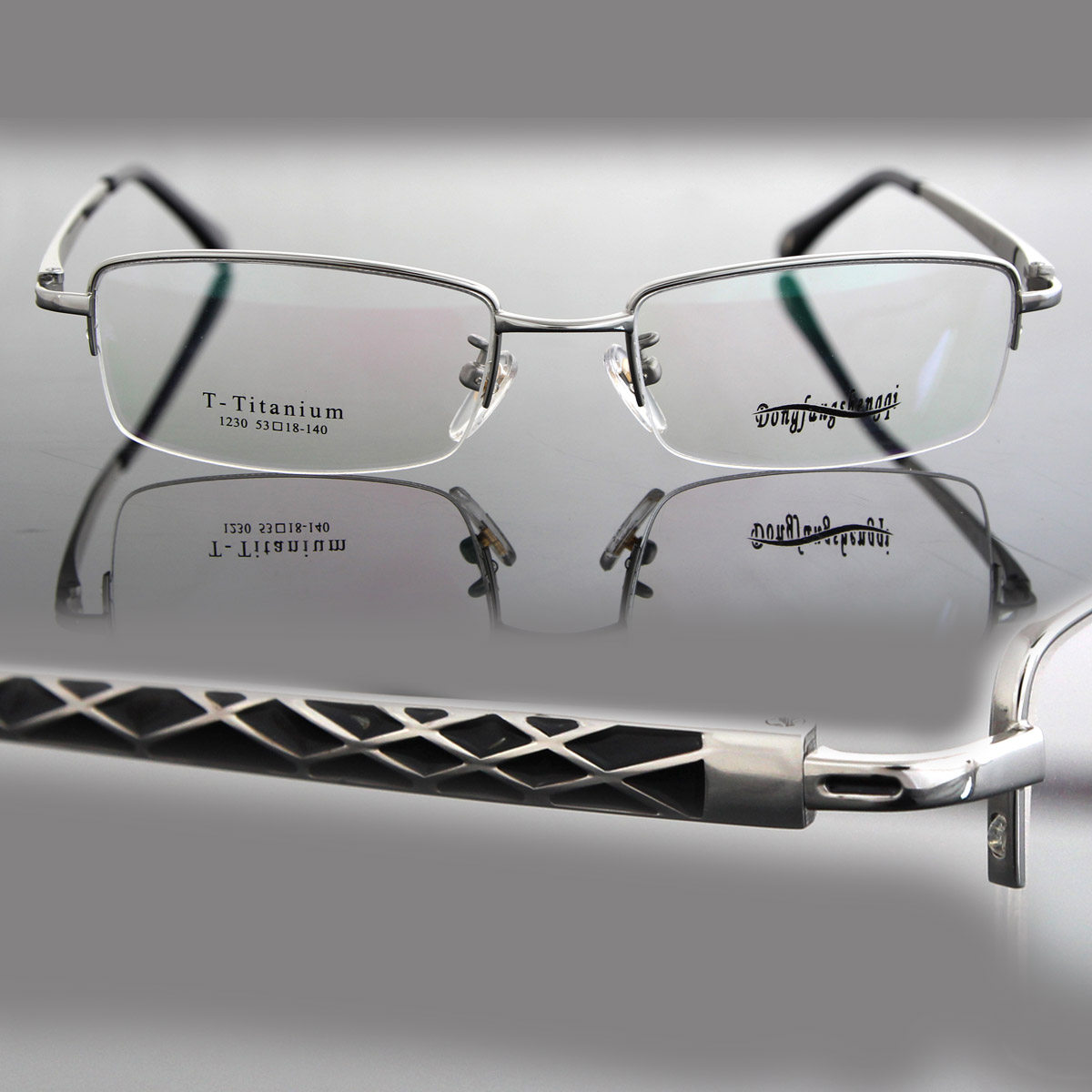 puretitanium 原厂商务纯钛银色近视半框时尚防蓝光眼镜框架 男款