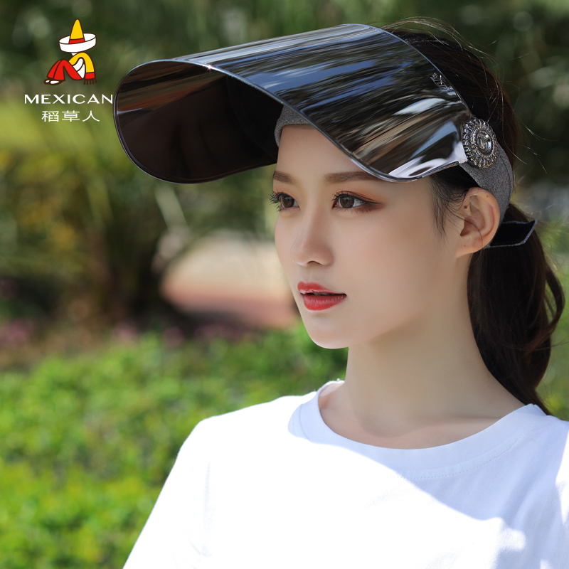 稻草人遮阳帽子女防晒面罩护颈一体户外夏天遮脸太阳帽镜面空顶帽