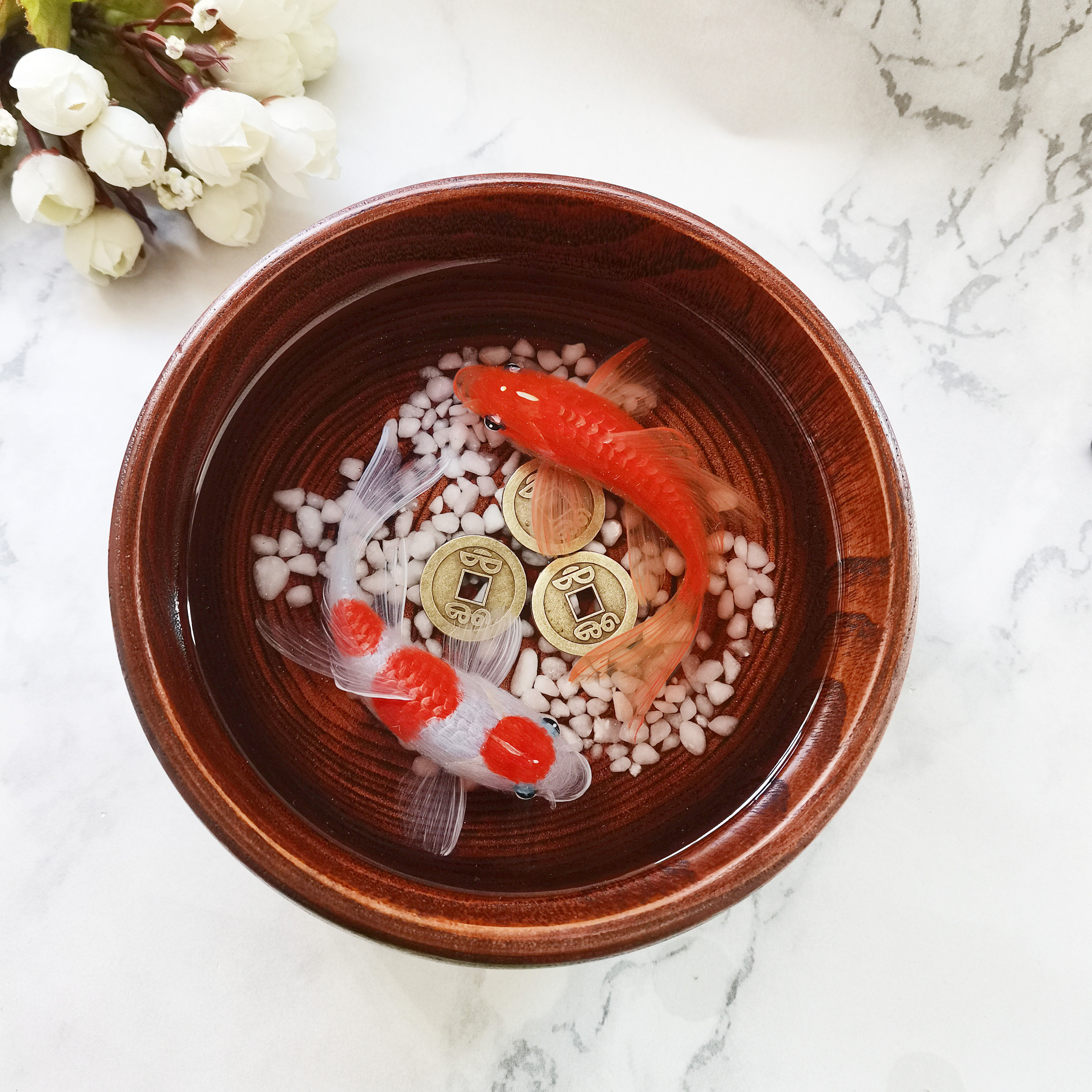 树脂画3d 立体画_子非鱼手绘3d木碗木钵树脂画立体金鱼*创意生日礼品