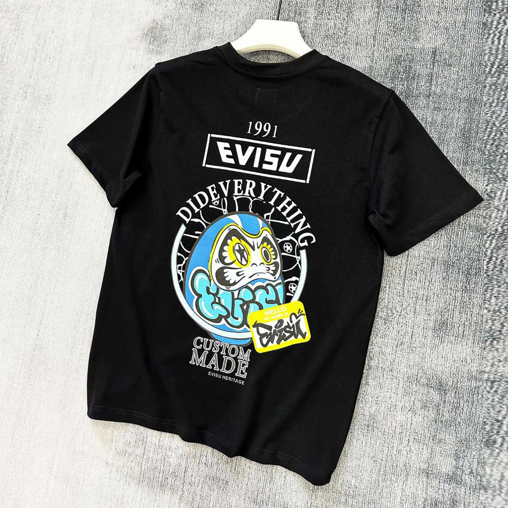 evisu潮牌福神款23ss男士涂鸦达摩贴纸印花t恤青少年圆领短袖半袖