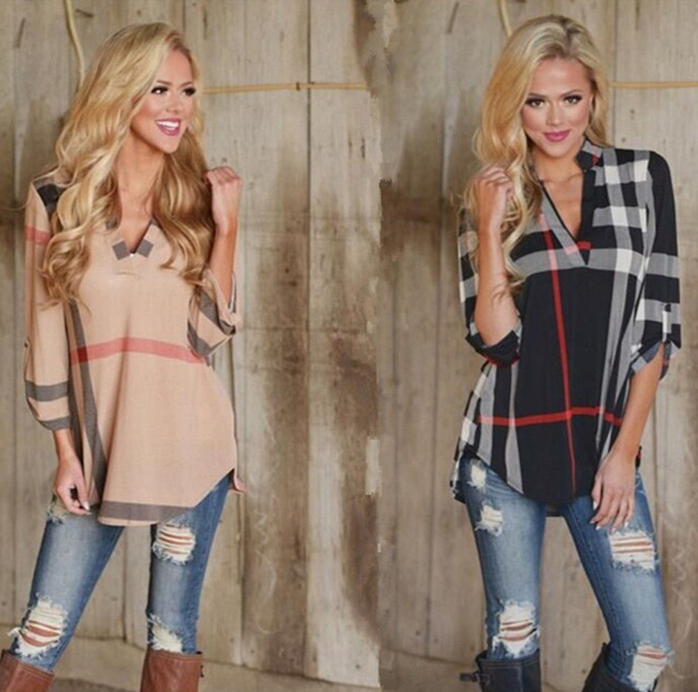 Big size Women Casual Plaid Shirts Ladies Tops blouses女衬衫在类目 女装/女士精品, 衬衫中 - 来自Buy2taobao.com提供专业的淘宝代购服务