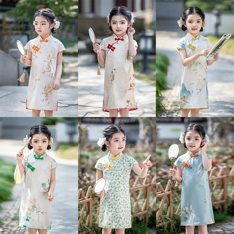 女童夏款短袖旗袍小女孩中国风连衣裙