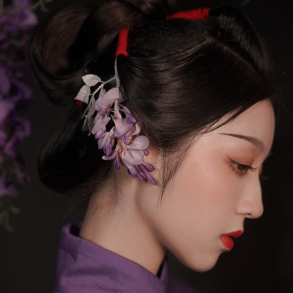 (今日10折)蝉鸣知夏【紫藤萝】真丝烫花簪子发夹簪花汉服头饰古风配饰