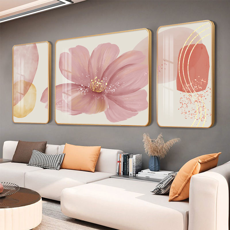 现代简约客厅三联装饰画抽象艺术花卉挂画侘寂风沙发背景墙壁画