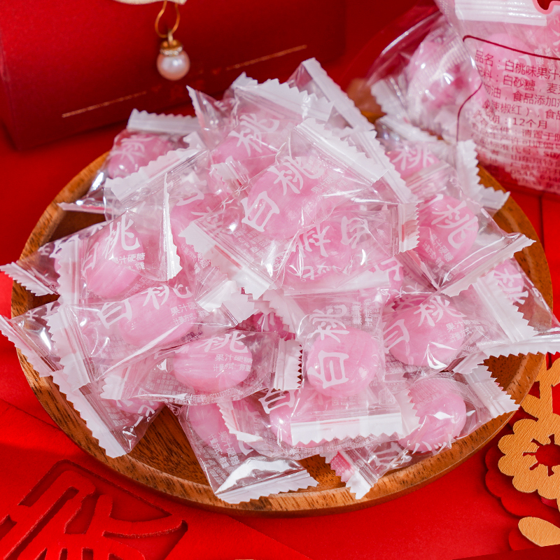 京特日系白桃水果汁硬糖创意结婚庆喜糖500g约100颗零食糖果散装