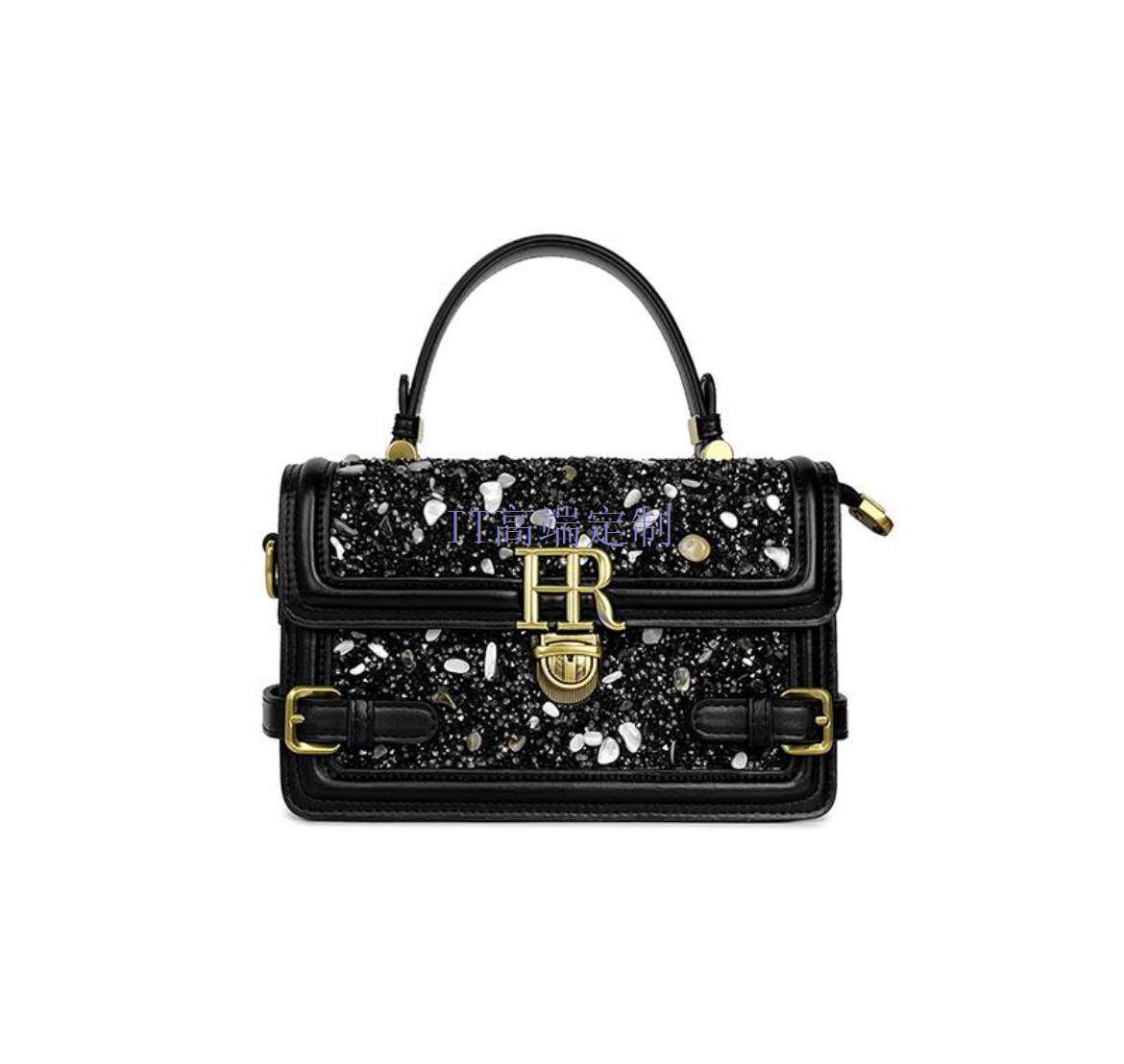 现货fanyroad【中环奢品】2022新款轻奢黑色镶砖手提单肩斜挎包