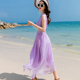 真丝连衣裙修身仙女沙滩裙夏季新款圆领长裙海边旅游度假裙子